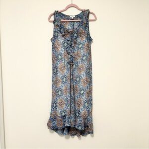 Y2K 90s Studio JPR Blue Floral Mermaid Sheer Midi Ruffle Dress with White Slip